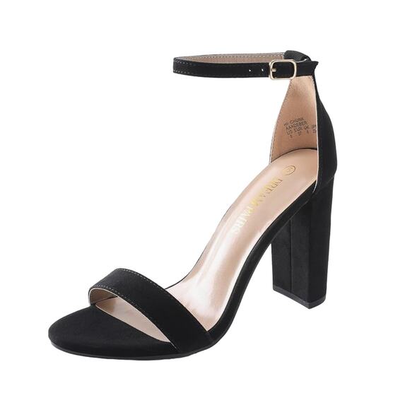 NWT Dream Pairs Black Suede Hi-Chunk High Heel Pump Sandals - SIZE 8 - Picture 1 of 13